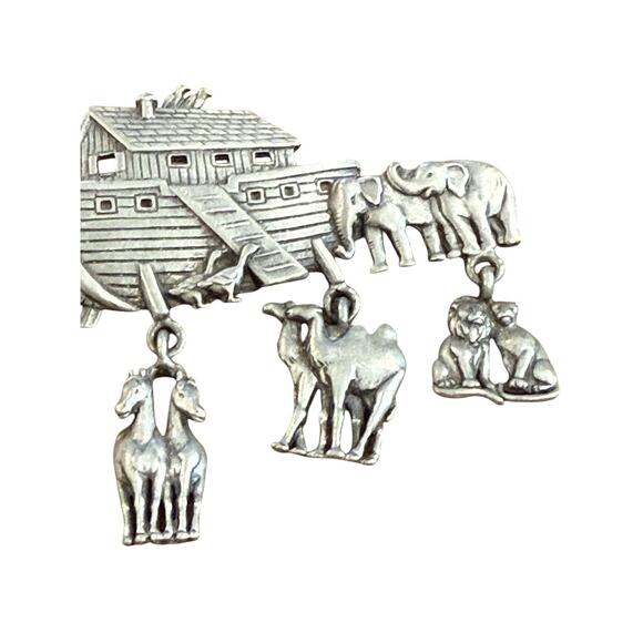 Noahs Ark JJ Jonette Jewelry Signed Brooch Pin Pewter Dangling Animal Pairs VTG - Picture 5 of 8